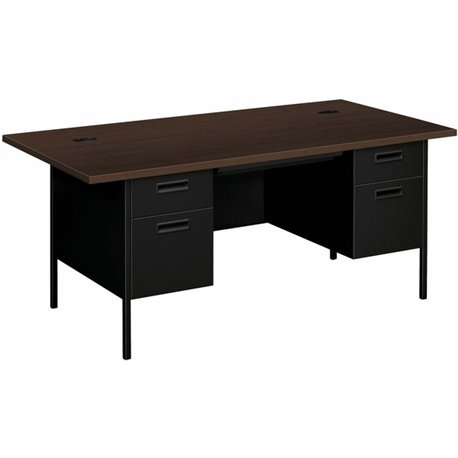 HON Metro Classic HP3276 Pedestal Desk - 4 x Box, File Drawer(s) - Double Pedestal - Square Edge - Finish: Mocha, Black - Glide,