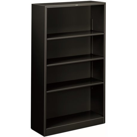 HON Brigade Steel Bookcase | 4 Shelves | 34-1/2"W | Black Finish - 4 Shelf(ves) - 59" Height x 34.5" Width x 12.6" Depth - Adjus