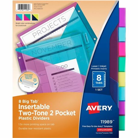 Avery Big Tab Reversible Fashion Dividers - 120 x Divider(s) - 120 Write-on Tab(s) - 5 - 5 Tab(s)/Set - 8.5" Divider Width x 11"