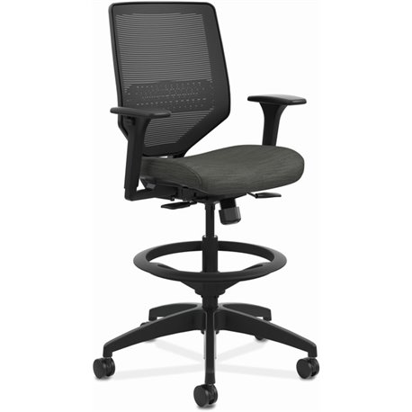 HON Solve Task Stool - Ink Foam Seat - Black Mesh Back - Black Frame - Mid Back - 5-star Base - Armrest - 1 Each