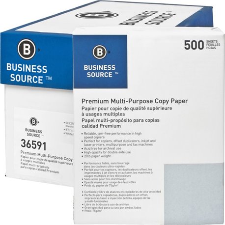 Business Source Premium Multipurpose Copy Paper - 92 Brightness - Letter - 8 1/2" x 11" - 20 lb Basis Weight - 200000 / Pallet -