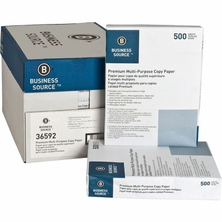 Business Source 3HP Premium Multipurpose Copy Paper - White - 92 Brightness - Letter - 8 1/2" x 11" - 20 lb Basis Weight - 5000 