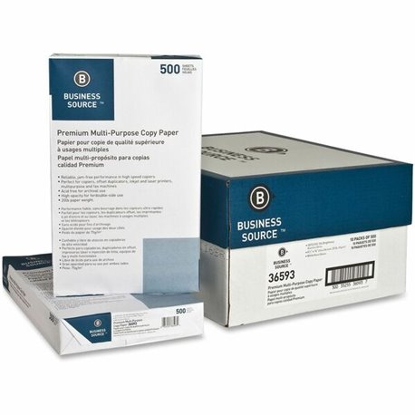 Business Source Premium Multipurpose Copy Paper - 92 Brightness - Legal - 8 1/2" x 14" - 20 lb Basis Weight - 5000 / Carton - Ac