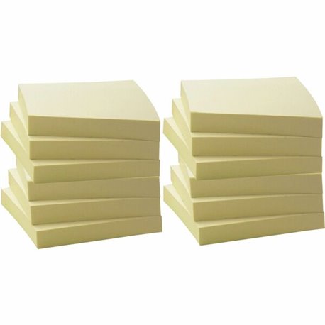 Business Source Yellow Adhesive Notes - 3" x 3" - Square - 100 Sheets per Pad - Unruled - Yellow - Self-adhesive, Removable - 12