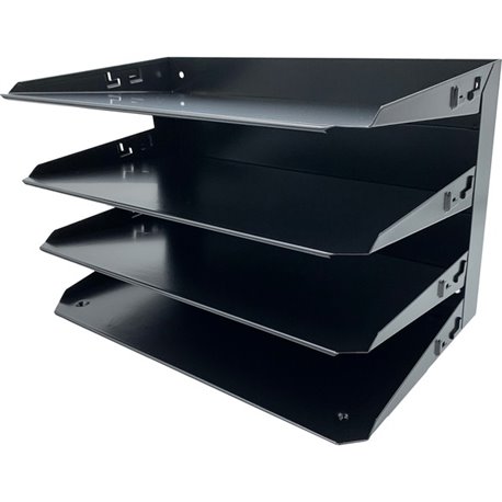 Huron Horizontal Slots Desk Organizer - 4 Compartment(s) - Horizontal - 15" Height x 9.3" Width x 8.6" Depth - Durable - Black -