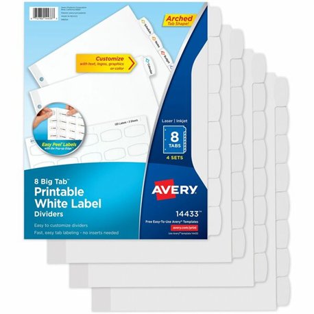 Avery Big Tab Printable Label Dividers, Easy Peel Labels, 8 Tabs - 32 x Divider(s) - 8 - 8 Tab(s)/Set - 8.5" Divider Width x 11"