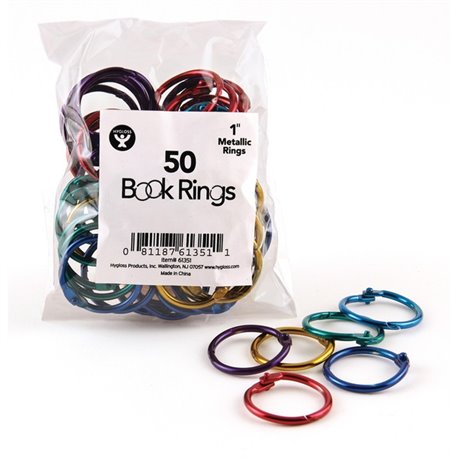 Hygloss Book Rings - 1" Maximum Capacity - Assorted - Steel, Metal - 50 / Pack