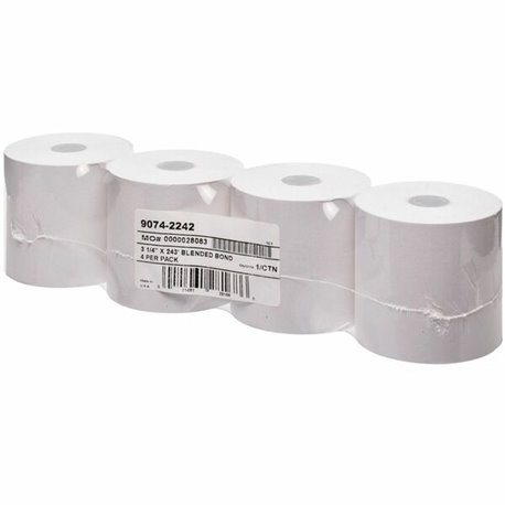 ICONEX 1-ply Blended Bond Paper POS Receipt Roll - 3 15/64" x 243 ft - 4 / Pack - White