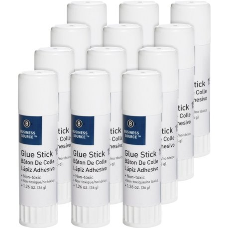 Business Source Glue Stick - 1.26 oz - 12 / Pack - White