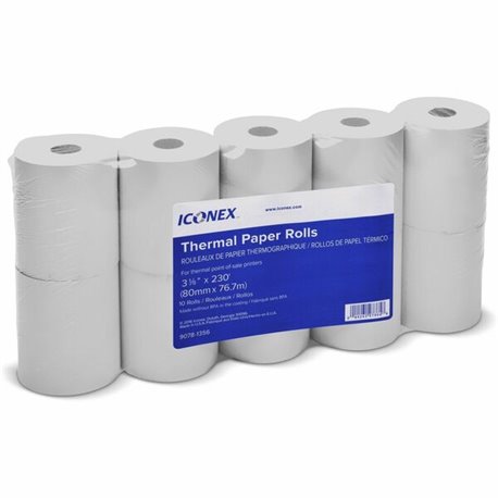 ICONEX 3-1/8" Thermal POS Receipt Paper Roll - 3 1/8" x 230 ft - 10 / Pack - White