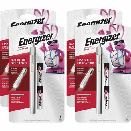 Energizer LED Pen Light - LED - Bulb - 1 W - 6 lm Lumen - 2 x AAA - Battery - Stainless Steel - Drop Resistant - Silver - 4 / Ca