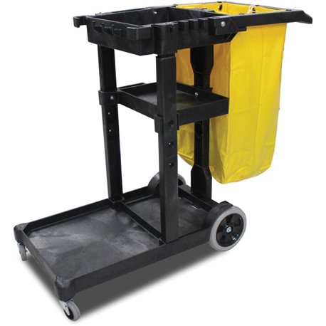 Impact Janitor's Cart with 25-Gallon Yellow Vinyl Bag - Folding Handle - 8" , 2.50" Caster Size - Structofoam, Polyethylene, Vin