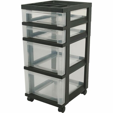 IRIS Mini Storage Cart - 4 Drawer - 4 Casters - Plastic - x 14.3" Width x 12.1" Depth x 26.4" Height - Black - 1 Each