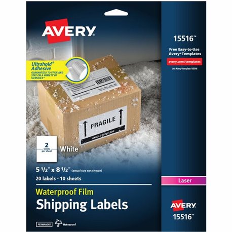Avery 5-1/2" x 8-1/2" Labels, Ultrahold, 20 Labels (15516) - Waterproof - 5 1/2" Width x 8 1/2" Length - Permanent Adhesive - Re