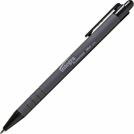 Integra Rubber Barrel Retractable Ballpoint Pens - Medium Pen Point - 1 mm Pen Point Size - Retractable - Black - Rubber Barrel 