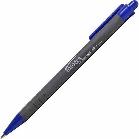 Integra Rubber Barrel Retractable Ballpoint Pens - Medium Pen Point - 1 mm Pen Point Size - Retractable - Blue - Rubber Barrel -