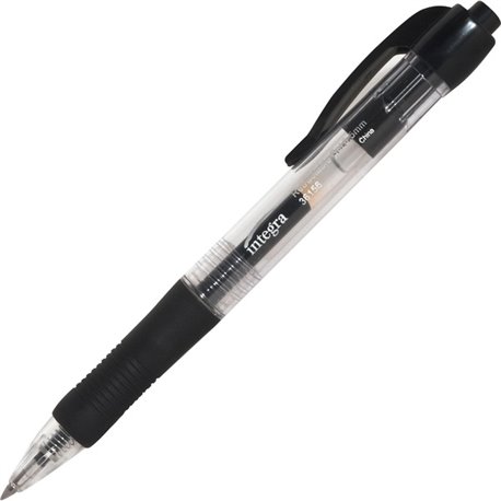 Integra Retractable 0.5mm Gel Pens - Fine Pen Point - 0.5 mm Pen Point Size - Retractable - Black Gel-based Ink - Black Barrel -