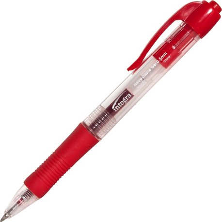 Integra Retractable 0.5mm Gel Pens - Fine Pen Point - 0.5 mm Pen Point Size - Retractable - Red - Red Barrel - Metal Tip - 1 Doz