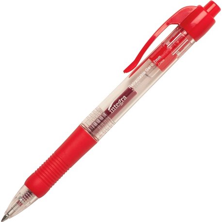 Integra Retractable 0.7mm Gel Pens - Medium Pen Point - 0.7 mm Pen Point Size - Retractable - Red Gel-based Ink - Red Barrel - M