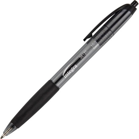 Integra Rubber Grip Retractable Pens - Medium Pen Point - 1 mm Pen Point Size - Retractable - Black - Black Barrel - 1 Dozen