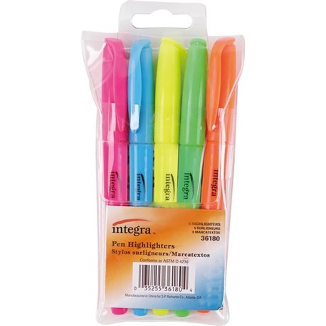 Integra Pen Style Fluorescent Highlighters - Chisel Marker Point Style - Assorted - 5 / Set