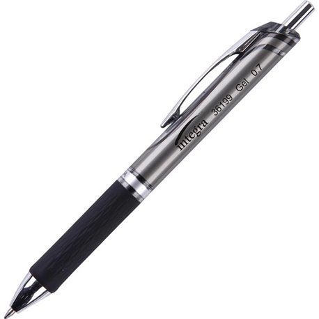 Integra Retractable Gel Ink Pen - Medium Pen Point - 0.7 mm Pen Point Size - Retractable - Black Gel-based Ink - Black Barrel - 