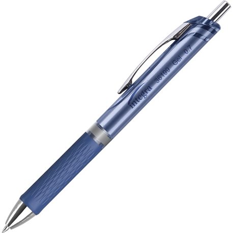 Integra Retractable Gel Ink Pen - Medium Pen Point - 0.7 mm Pen Point Size - Retractable - Blue Gel-based Ink - Blue Barrel - Me