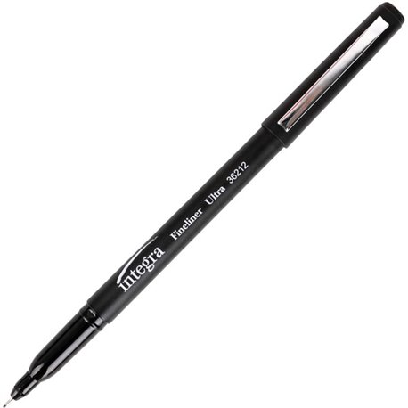 Integra Fineliner Ultra Fine Permanent Markers - Ultra Fine Marker Point - Black - 12 / Pack