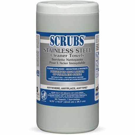 SCRUBS Stainless Steel Cleaner Wipes - For Stainless Steel, Aluminum, Chrome, Copper, Brass, Bathroom, Elevator, Kitchen - Citru