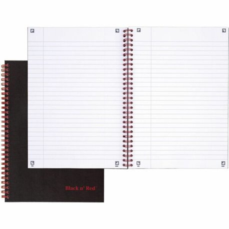 Black n' Red Hardcover Business Notebook - 70 Sheets - Twin Wirebound - Ruled9.9" x 7" - Black/Red Cover - Bleed Resistant, Ink 