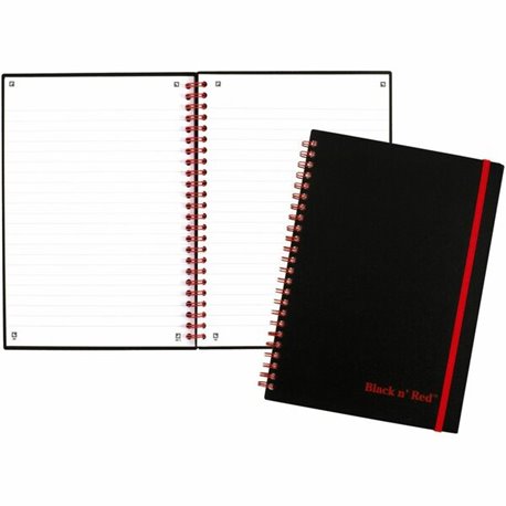 Black n' Red Business Notebook - 70 Sheets - Wire Bound - 24 lb Basis Weight - A5 - 5 7/8" x 8 1/4" - White Paper - Red Binding 