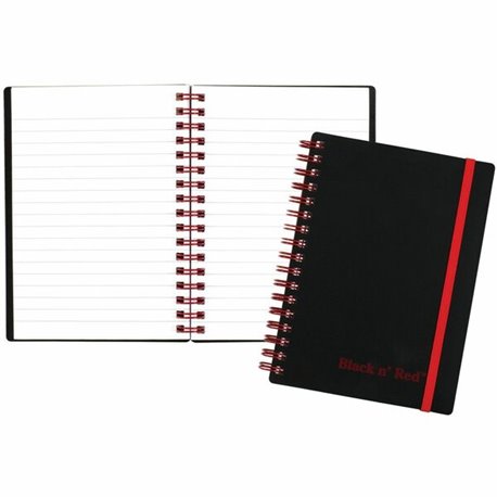 Black n' Red Business Notebook - 70 Sheets - Double Wire Spiral - 24 lb Basis Weight - A6 - 4 1/8" x 5 7/8" - White Paper - Red 