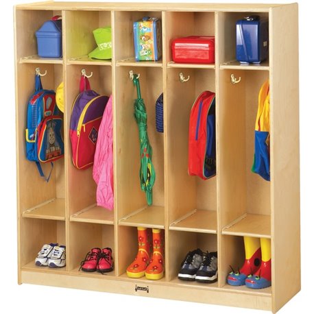 Jonti-Craft Rainbow Accents 5 Section Coat Locker - 5 Compartment(s) - 50.5" Height x 48" Width x 15" Depth - Double Hook, Durab