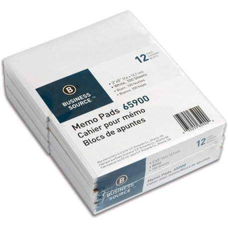 Business Source Plain Memo Pads - 100 Sheets - Plain - Glued - Unruled - 15 lb Basis Weight - 3" x 5" - White Paper - Chipboard 