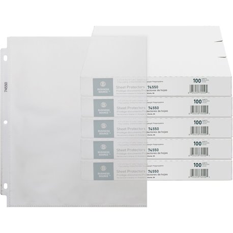 Business Source Top-Loading Poly Sheet Protectors - 3.2 mil Thickness - For Letter 8 1/2" x 11" Sheet - 3 x Holes - Ring Binder 