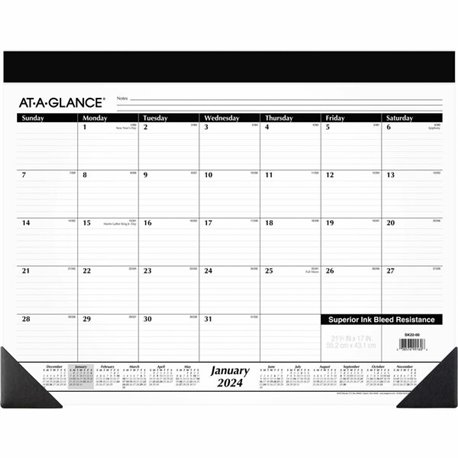 At-A-Glance 2024 Monthly Desk Pad Calendar, Standard, 21 3/4" x 17" - Julian Dates - Monthly - 12 Month - January 2024 - Decembe