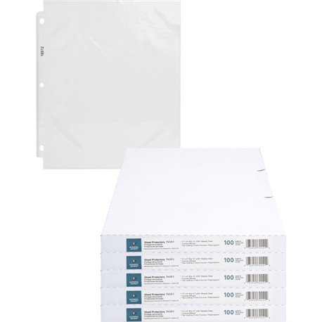 Business Source Poly Sheet Protectors - 11" Height x 9" Width - For Letter 8 1/2" x 11" Sheet - 3 x Holes - Ring Binder - Top Lo