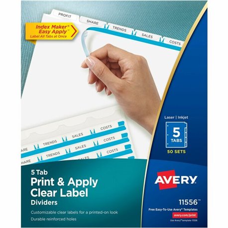 Avery Index Maker Index Divider - 250 x Divider(s) - Print-on Tab(s) - 5 - 5 Tab(s)/Set - 8.5" Divider Width x 11" Divider Lengt