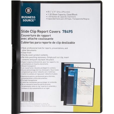 Business Source Letter Report Cover - 8 1/2" x 11" - 30 Sheet Capacity - Vinyl - Black - 1 Each