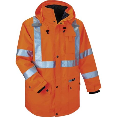 GloWear 4-in-1 High Visibility Jacket - Small Size - 36" Chest - Zipper Closure - Polyurethane, Polyurethane - Orange - Weather 