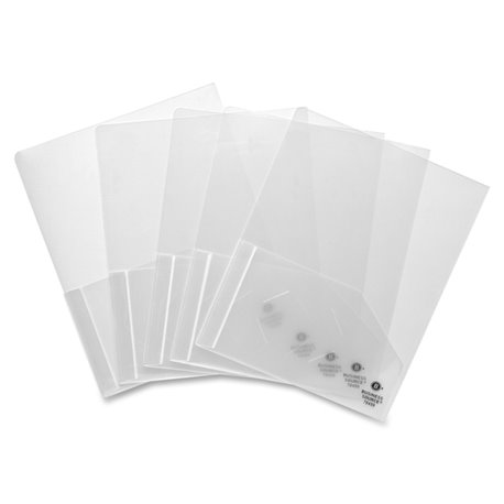 Business Source 78498 Letter Pocket Folder - 8 1/2" x 11" - 60 Sheet Capacity - 2 Pocket(s) - Poly - Clear - 5 / Pack