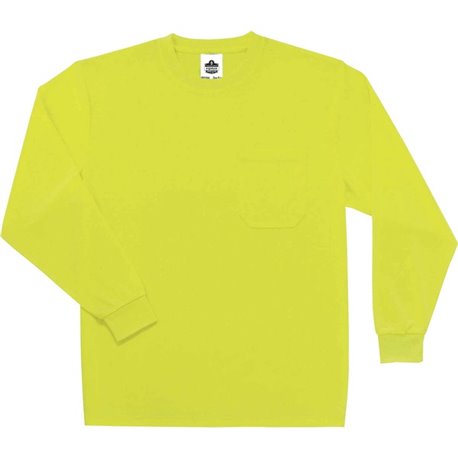 GloWear 8091 Non-Certified Long Sleeve T-Shirt - Extra Large (XL) Size - Polyester - Lime