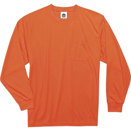 GloWear 8091 Non-Certified Long Sleeve T-Shirt - Small Size - Polyester - Orange