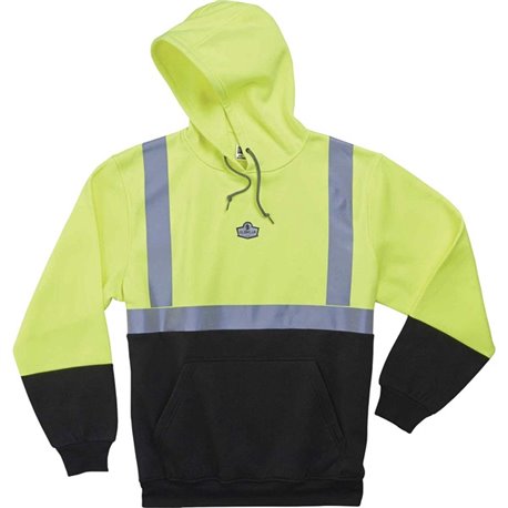 GloWear 8293 Type R Class 2 Front Hooded Sweatshirt - Medium (M) Size Hood Collar - Black, Lime - Polar Fleece