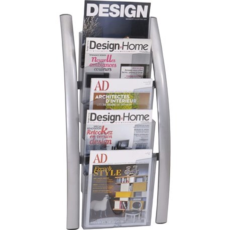 Alba 5-Pocket Wall Literature Rack - 5 Pocket(s) - 27.5" Height x 4.3" Width x 13" Depth - Silver - Metal, Acrylic - 1 Each