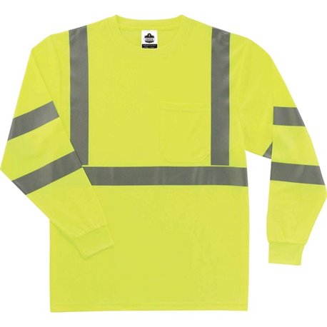 GloWear 8391 Type R Class 3 Long Sleeve T-Shirt - Small Size - Polyester - Lime - Breathable, Moisture Resistant, UV Resistant, 