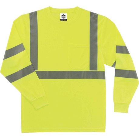 GloWear 8391 Type R Class 3 Long Sleeve T-Shirt - 3-Xtra Large Size - Polyester - Lime - Breathable, Moisture Resistant, UV Resi