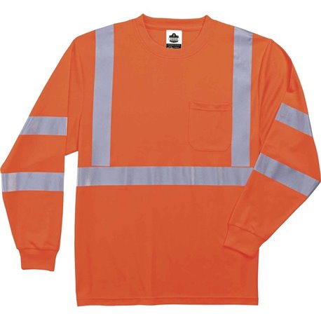 GloWear 8391 Type R Class 3 Long Sleeve T-Shirt - Small Size - Polyester - Orange - Breathable, Moisture Resistant, UV Resistant