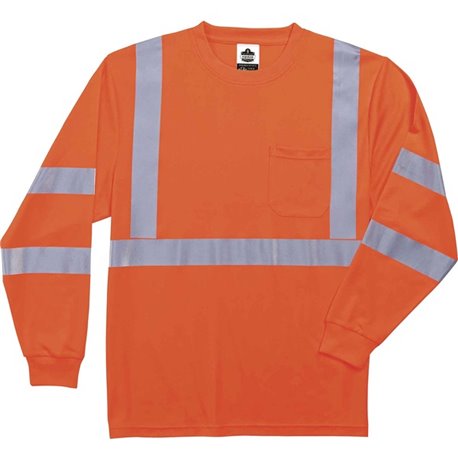 GloWear 8391 Type R Class 3 Long Sleeve T-Shirt - Large Size - Polyester - Orange - Breathable, Moisture Resistant, UV Resistant