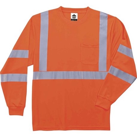 GloWear 8391 Type R Class 3 Long Sleeve T-Shirt - Extra Large Size - Polyester - Orange - Breathable, Moisture Resistant, UV Res